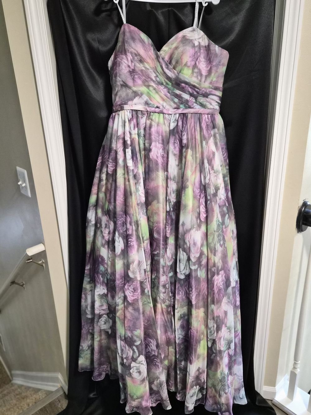 Floral Chiffon Prom Dress in Lavender and Green